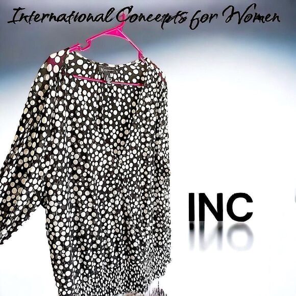 INC l Black ‘n White l Polka Dotted l Sheer Blouse l Long Sleeve l Sheer l 3X - Picture 12 of 12